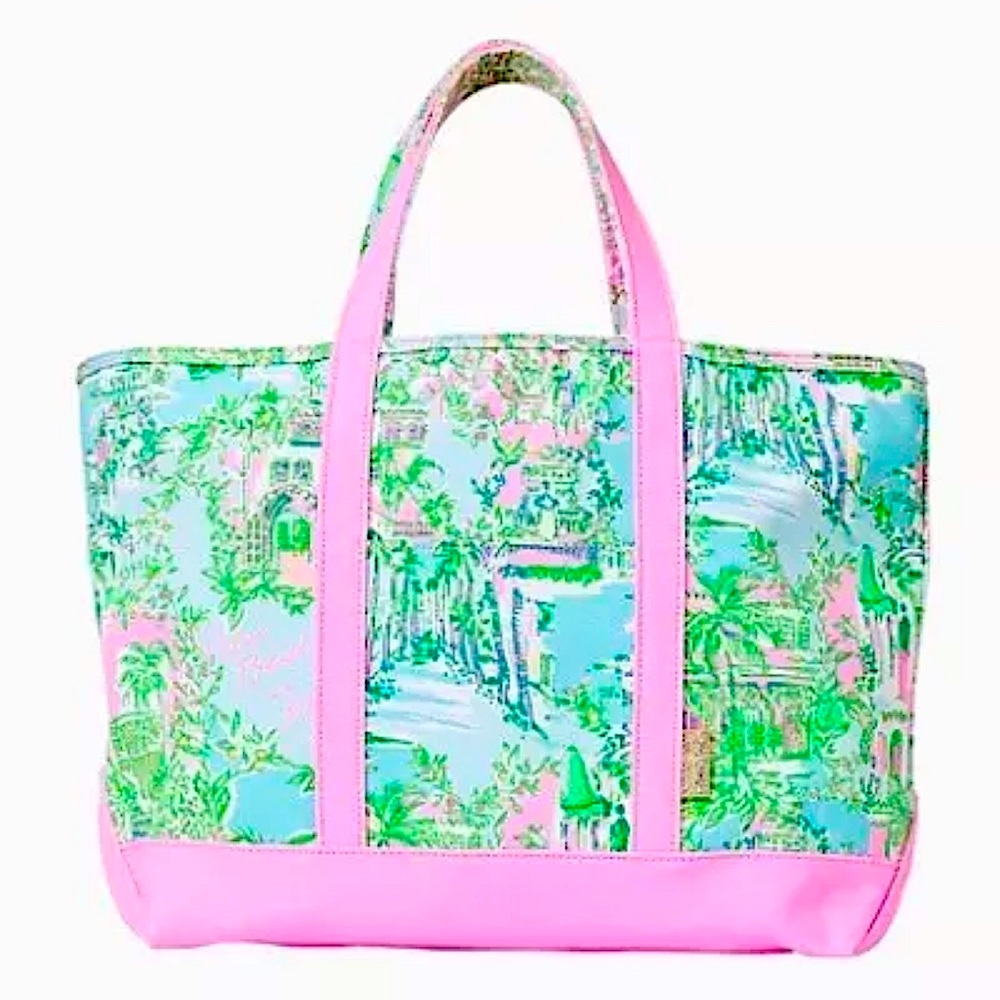 NWT Lilly Pulitzer Mercato Tote in Multi Lilly Loves Palm Beach